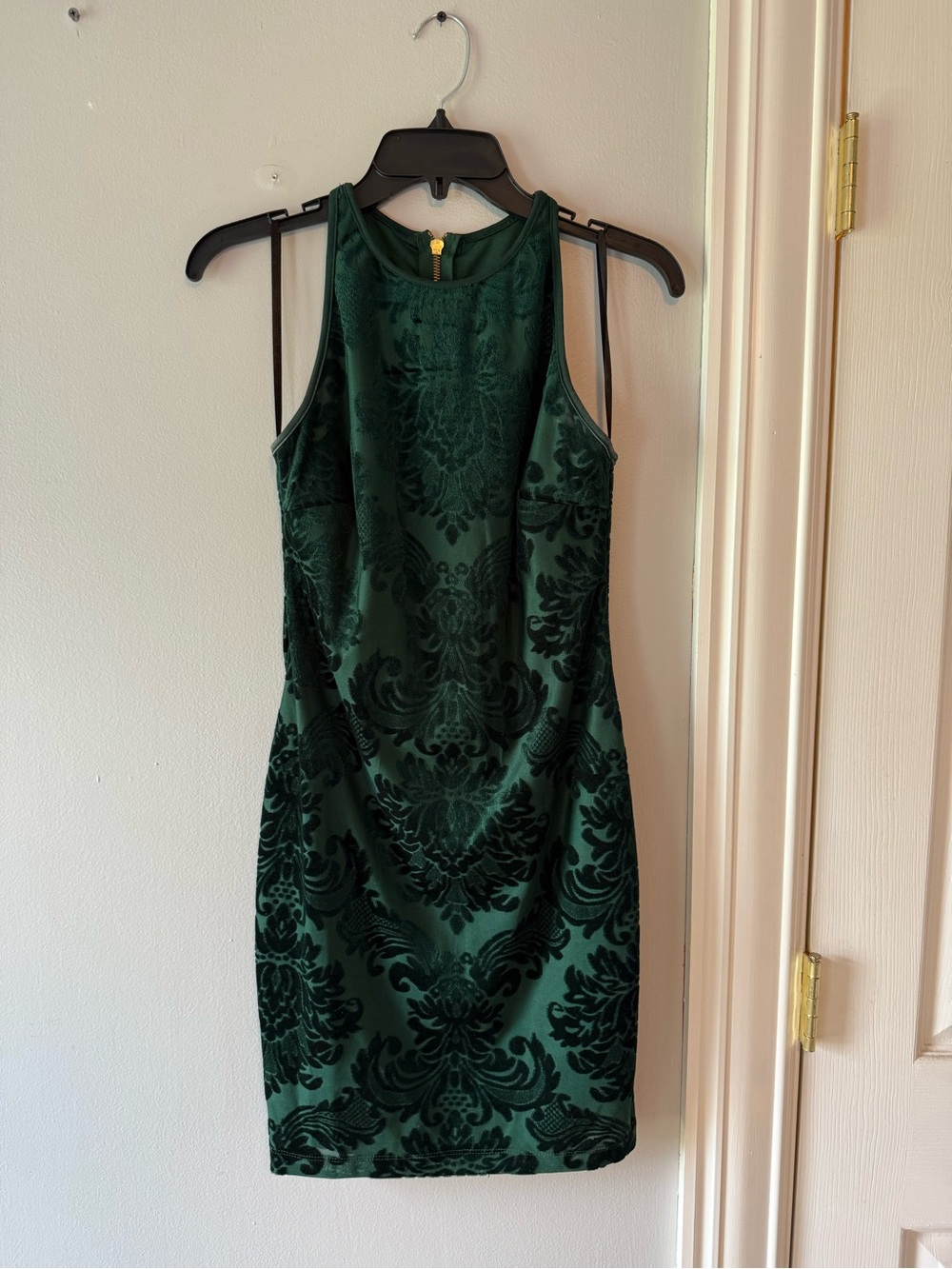 B Darlin Emerald Green Velvet Damask Bodycon Mini Dress